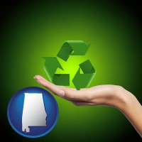 alabama map icon and a recycling symbol