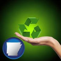 arkansas map icon and a recycling symbol