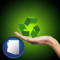 arizona map icon and a recycling symbol