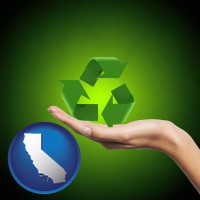 california map icon and a recycling symbol