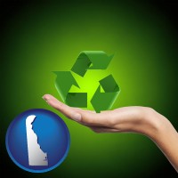 delaware map icon and a recycling symbol