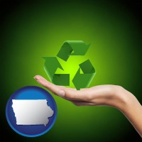 iowa map icon and a recycling symbol