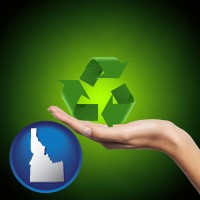idaho map icon and a recycling symbol