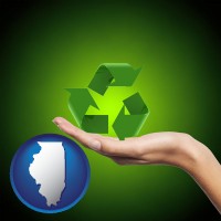 illinois map icon and a recycling symbol