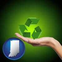 indiana map icon and a recycling symbol
