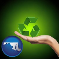 maryland map icon and a recycling symbol