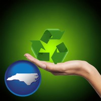 north-carolina map icon and a recycling symbol
