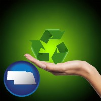 nebraska map icon and a recycling symbol