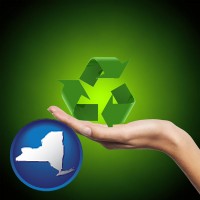 new-york map icon and a recycling symbol