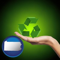 pennsylvania map icon and a recycling symbol