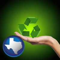 texas map icon and a recycling symbol