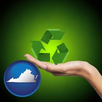 virginia map icon and a recycling symbol