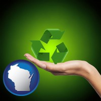 wisconsin map icon and a recycling symbol