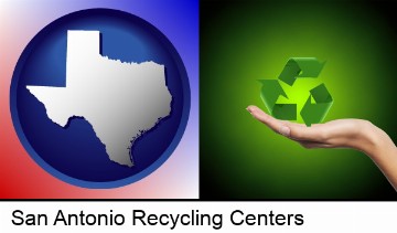 a recycling symbol in San Antonio, TX